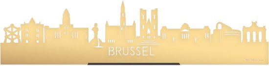 Standing Skyline Brussel Goud Metallic - 60 cm - Woondecoratie design - Decoratie om neer te zetten en om op te hangen - Meer steden beschikbaar - Cadeau voor hem - Cadeau voor haar - Jubileum - Verjaardag - Housewarming - Interieur - WoodWideCities