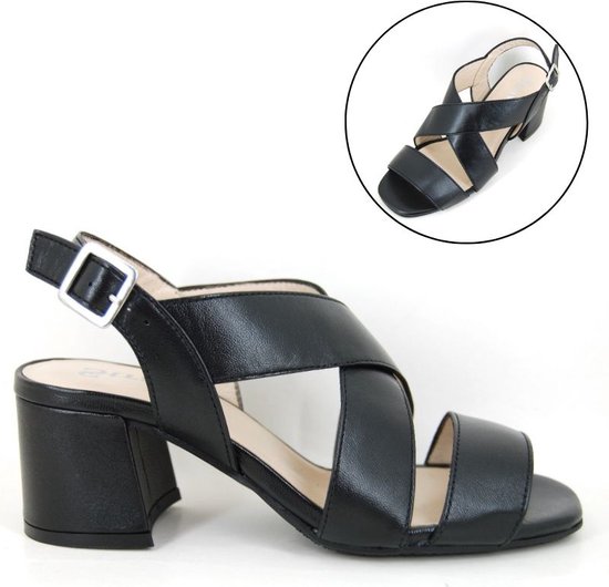 Stravers - Trendy Sandalen met Blokhak Maat 35 Zwart Kleine Maten Luxe Sandalen met Kruisbanden