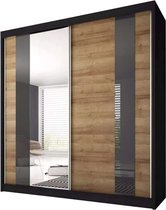 InspireMe- Zweefdeurkast Kledingkast met Spiegel Garderobekast met planken en kledingstang - 183x61x218 cm (BxDxH) - BEN 39 (Zwart)