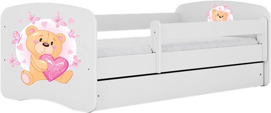 Kocot Kids - Bed babydreams wit teddybeer vlinders met lade zonder matras 160/80 - Kinderbed - Wit
