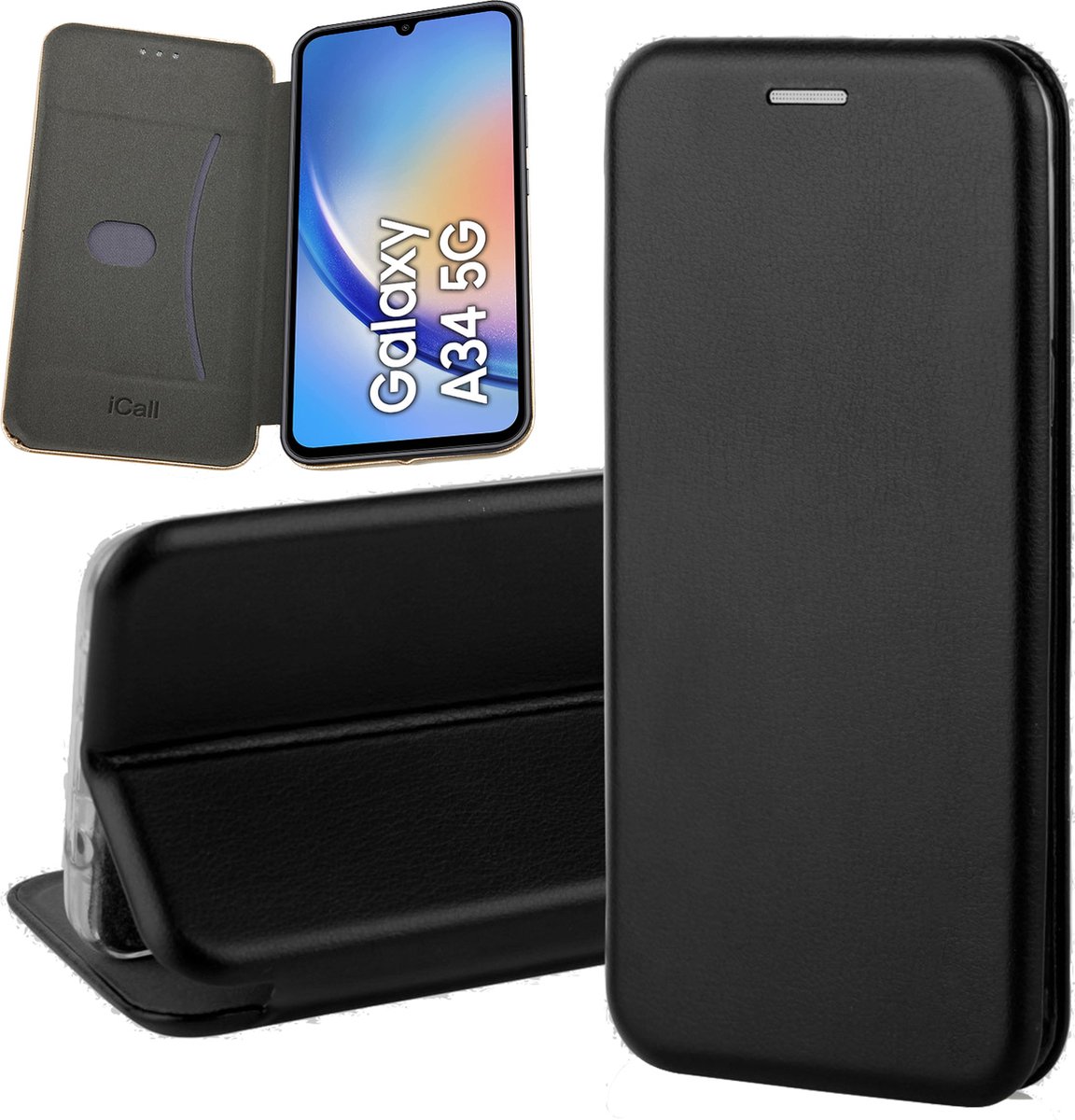 Hoesje geschikt voor Samsung Galaxy A34 - Book Case Kunstleer ThinShield Zwart
