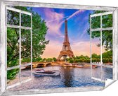 Gards Affiche de jardin Look-through Tour Eiffel à Paris sur l' Water - Couleur - 180x120 cm - Toile jardin - Décoration de jardin - Décoration murale extérieur - Tableau jardin