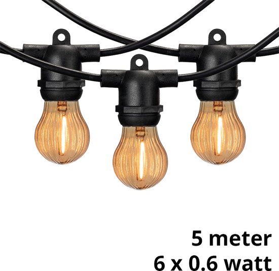 Lybardo lichtsnoer buiten - Lichtslinger - 5 meter inclusief 6 amber LED pumpkin lampjes 0.6 watt | IP54 waterdicht