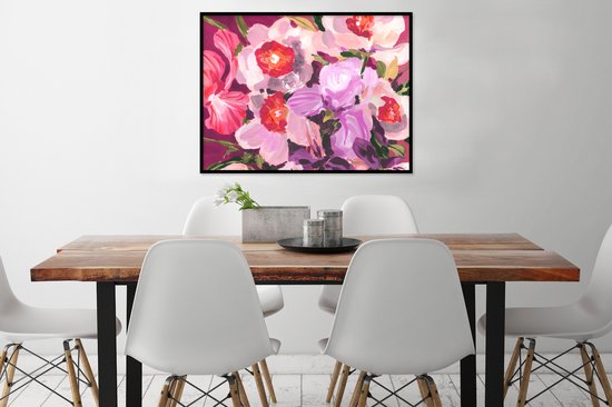 Cadre photo avec affiche - Rose - Orchidée - Fleurs - Couleurs - Botanique - 80x60 cm - Cadre pour affiche