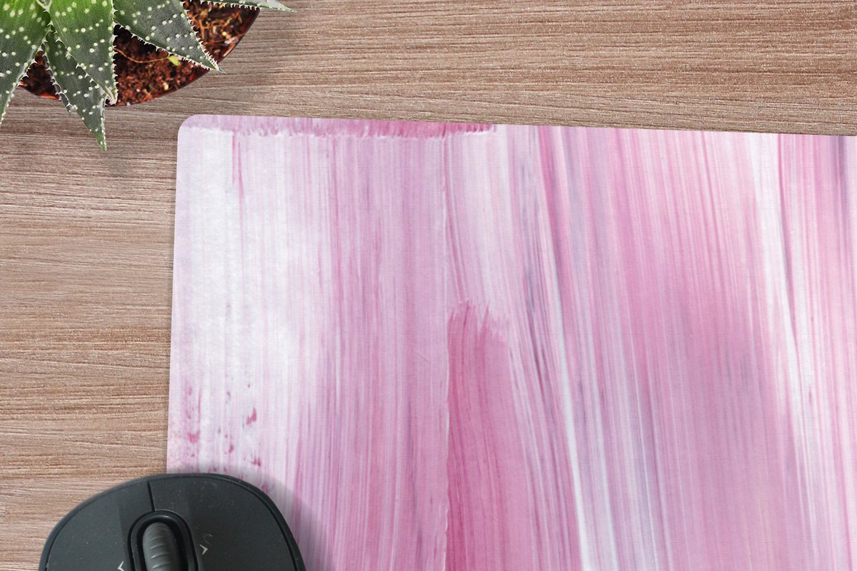 Muismat XXL 90x60 cm - Bureau onderlegger - Bureau mat Kleuren - Verf - Schilderij - Roze - Bureaumat - Gaming mousepad xl - Bureaulegger groot - Computer deskmat