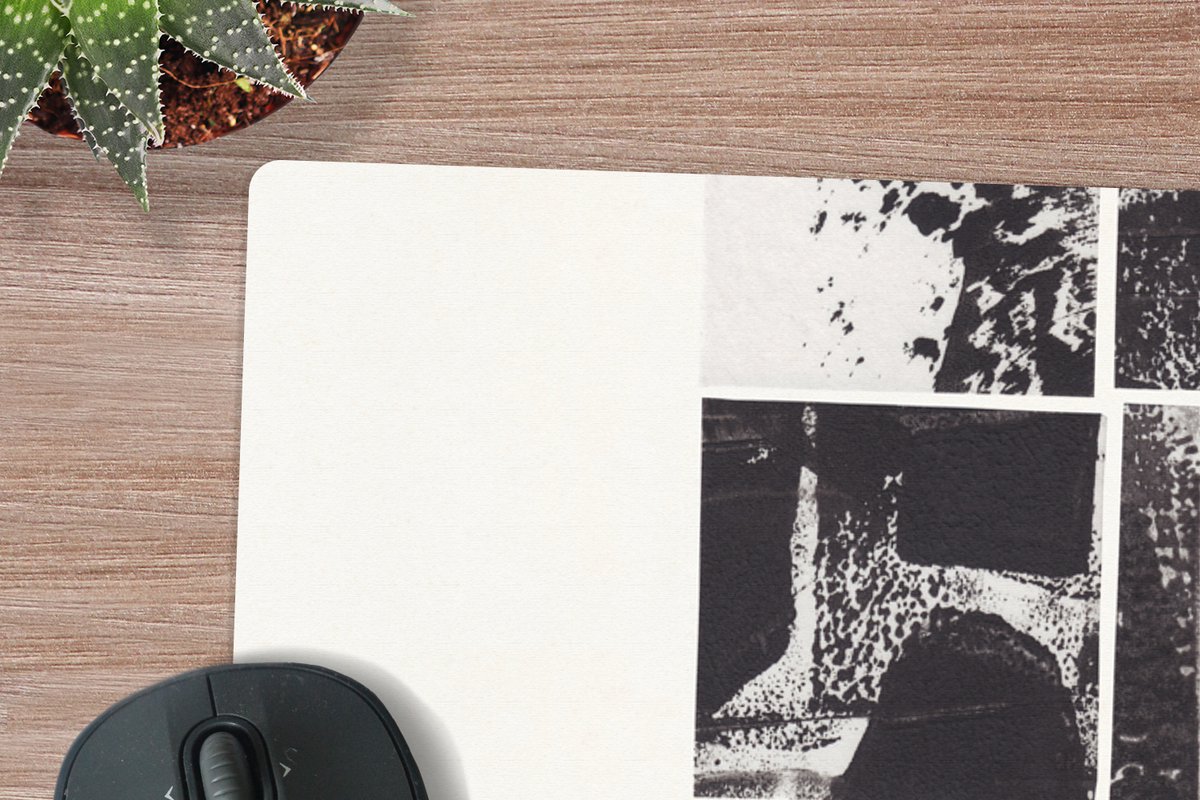 Muismat XXL 90x60 cm - Bureau onderlegger - Bureau mat Mozaïek - Abstract - Zwart - Wit - Bureaumat - Gaming mousepad xl - Bureaulegger groot - Computer deskmat