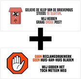 Set brievenbusstickers | 2 stuks | "Geen reclamedrukwerk - Geen huis-aan-huis bladen" |  "Gelieve de klep van de brievenbus steeds te sluiten - We hebben graag droge post!" | 14 x 4 cm | Sticker brievenbus | met pelrand | glans