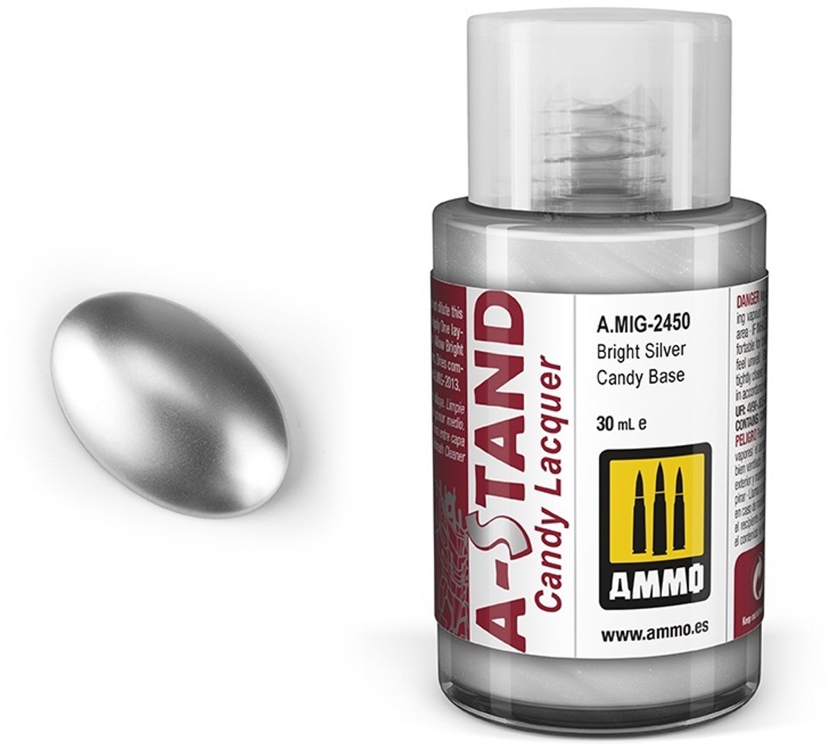 AMMO by Mig Jimenez Hobbyverf - MIG 2450 A-Stand Candy Base Bright Silver - 30ml Verf flesje - 30 ml