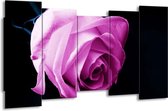 GroepArt - Canvas Schilderij - Roos - Roze, Wit, Zwart - 150x80cm 5Luik- Groot Collectie Schilderijen Op Canvas En Wanddecoraties