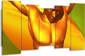 GroepArt - Canvas Schilderij - Abstract - Geel, Goud, Groen - 150x80cm 5Luik- Groot Collectie Schilderijen Op Canvas En Wanddecoraties