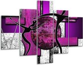 Glasschilderij -  Abstract - Paars, Zwart, Wit - 100x70cm 5Luik - Geen Acrylglas Schilderij - GroepArt 6000+ Glasschilderijen Collectie - Wanddecoratie- Foto Op Glas