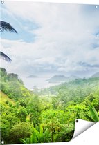 Gards Tuinposter Jungle Uitzicht op de Seychellen - 80x100 cm - Tuindoek - Tuindecoratie - Wanddecoratie buiten - Tuinschilderij