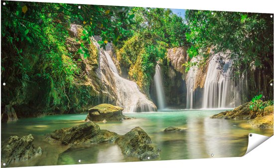 Gards Tuinposter Tropische Waterval - 200x100 cm - Tuindoek - Tuindecoratie - Wanddecoratie buiten - Tuinschilderij