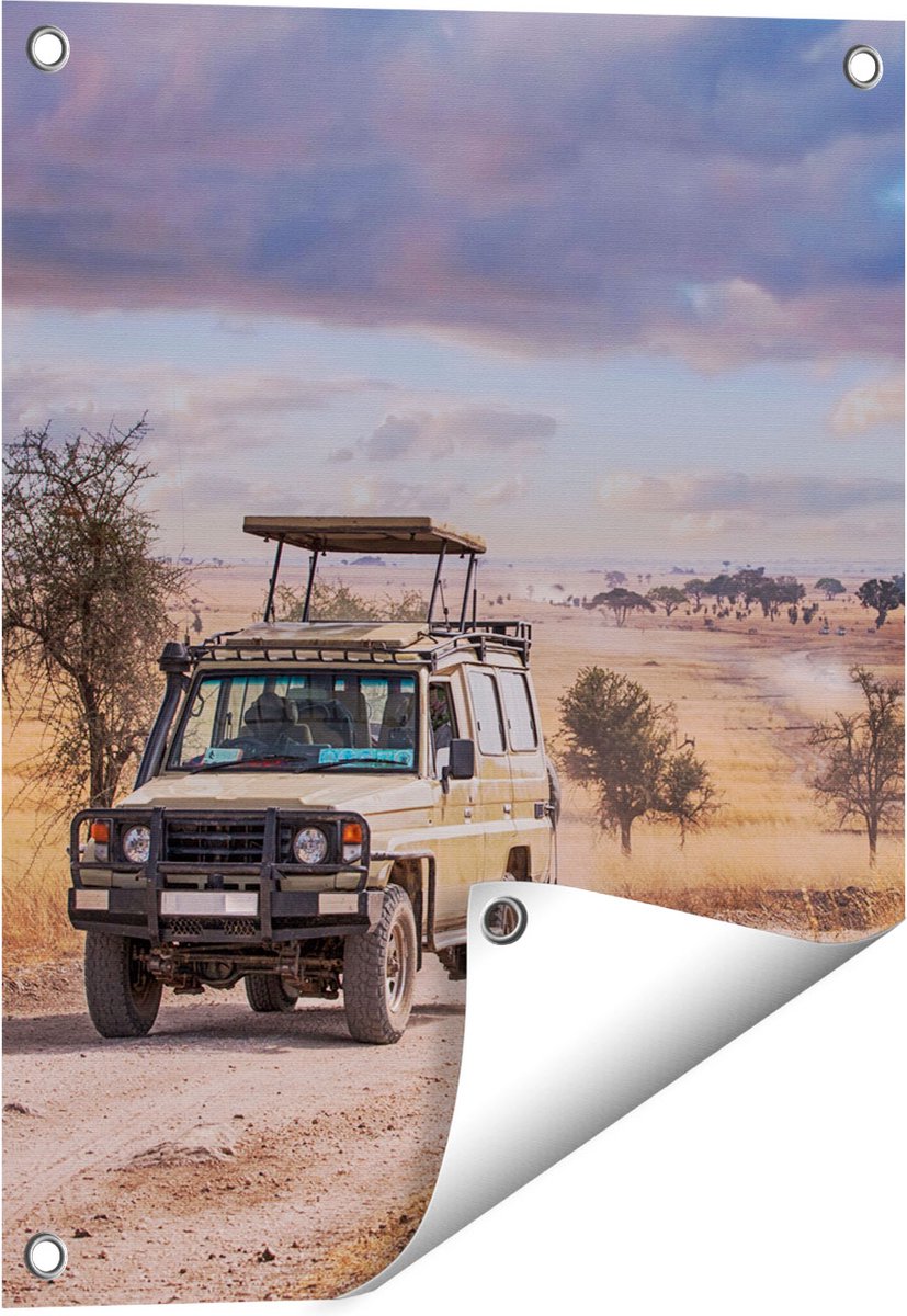 Gards Tuinposter Safari Auto in de Savanne - 40x50 cm - Tuindoek - Tuindecoratie - Wanddecoratie buiten - Tuinschilderij Multikleur