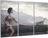 GroepArt - Schilderij -  Vrouw - Grijs - 120x80cm 3Luik - 6000+ Schilderijen 0p Canvas Art Collectie