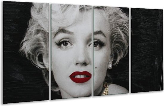 GroepArt - Glasschilderij - Marilyn Monroe - Zwart, Wit, Grijs - 160x80cm 4Luik - Foto Op Glas - Geen Acrylglas Schilderij - 6000+ Glasschilderijen Collectie - Wanddecoratie