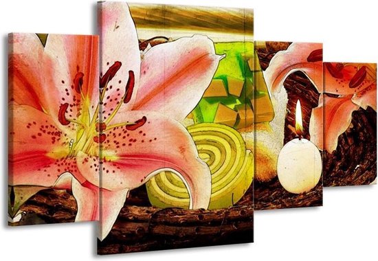 Canvas schilderij Bloem | Roze, Groen, Wit |