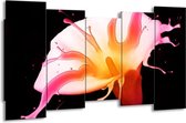 GroepArt - Canvas Schilderij - Bloem - Roze, Geel, Oranje - 150x80cm 5Luik- Groot Collectie Schilderijen Op Canvas En Wanddecoraties