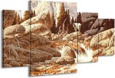 GroepArt - Schilderij -  Natuur - Bruin, Wit - 160x90cm 4Luik - Schilderij Op Canvas - Foto Op Canvas