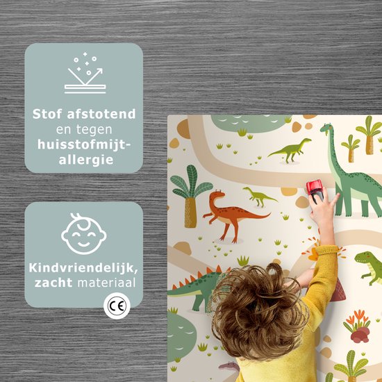 LetsPlaymats® Speelmat baby kinderen - Dino - Groen - Natuur - Kinderen - Design - Speelkleed van vinyl - Speeltapijt - Antislip - 70x105 cm van LetsPlaymats® — afbeelding 3