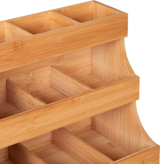 Relaxdays tea organizer, 9 compartments, bamboo, HBD: 24x27x17.5cm, tea & coffee pods, tea box vertical, countertop, nature