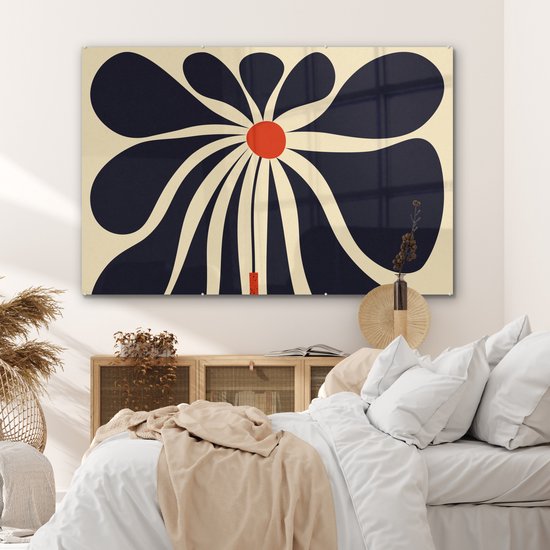 MuchoWow® Peinture sur verre 180x120 cm - Peinture sur verre - Fleurs - Vase - Plante - Rouge - Photo sur verre acrylique - Peintures