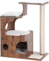 Poteau de Luxe en bois Vintage Chats avec coffre à gratter et Chats House & View Plateau - Centre d'activités - Poteau d'escalade d'arbre à grimper à l'étroit - 88 CM de haut - Sisal / bois - Design rétro