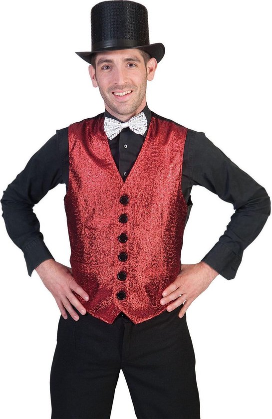 Funny Fashion - Glitter & Glamour Kostuum - Show Vest Rood Man - Rood - Maat 52-54 - Carnavalskleding - Verkleedkleding