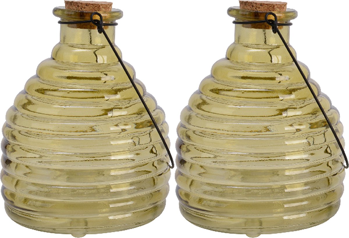 Decoris Wespenvanger/wespenval met hengsel - 2x - glas - D13 x H17 cm