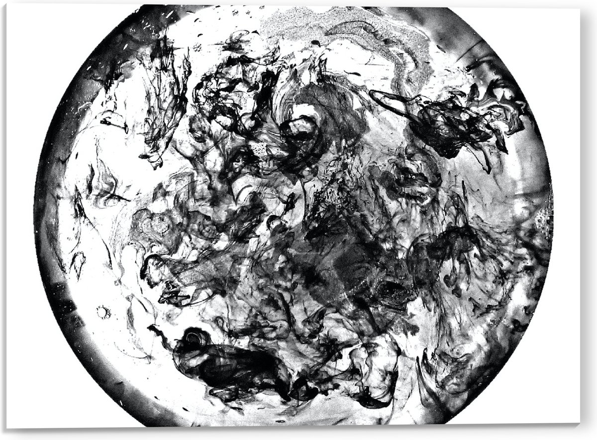 Acrylglas - Witte Cirkel met Zwarte Verf erin - 40x30 cm Foto op Acrylglas (Wanddecoratie 