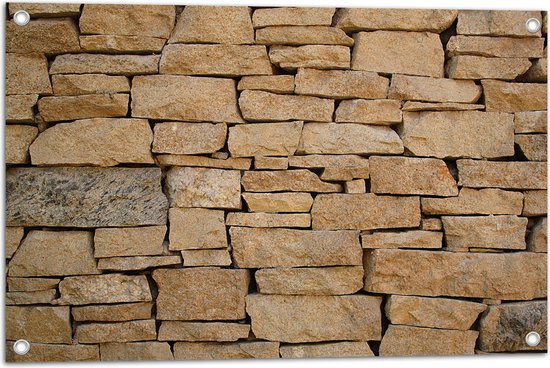 Tuinposter – Muur van Opgestapelde Beige Stenen - 75x50 cm Foto op Tuinposter (wanddecoratie voor buiten en binnen)