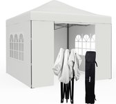 Tente de réception Niceey - 3x3m - Pavillon - Pliable et étanche - Tente de réception - Tente de jardin - Easy Up - Sac de transport à Roues - Wit