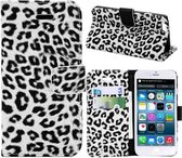 Wit luipaard print iPhone SE,5,5S portemonnee hoes