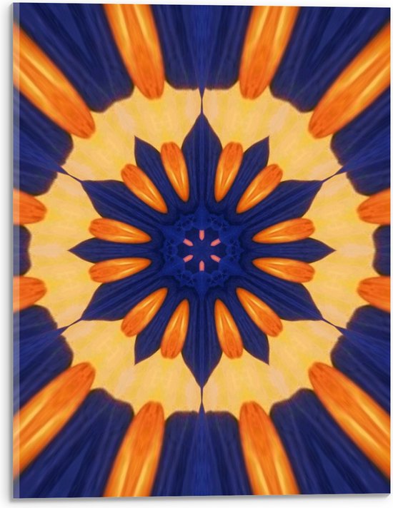 Acrylglas - Bloemenpatroon van Oranje en Paarse Kleuren - 30x40 cm Foto op Acrylglas (Met Ophangsysteem)