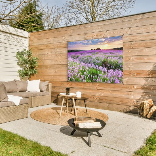 Affiche de jardin - Toile jardin - Affiches jardin extérieur - Fleurs - Lavande - Violet - Ciel - Coucher de soleil - Prairie - Nature - Posters de jardin cm - Jardin