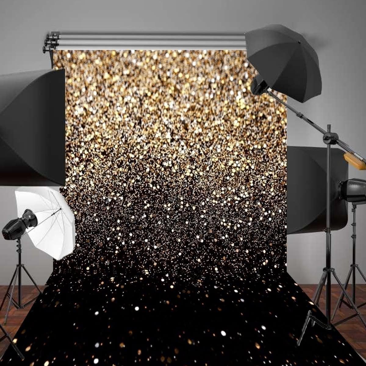 MIRRORANG 1,5 x 1 m zwarte en gouden achtergrond abstracte foto achtergrond gouden vlek glitter bruiloft verjaardagsfeestje decoratie achtergrond portret fotografie achtergrond, vinyl