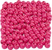 Houten kralen, d 5 mm, gatgrootte 1,5 mm, roze, 6 gr/ 1 doos, 150 stuk