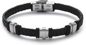 Twice As Nice armband in zwart leder en edelstaal Zwart 21 cm