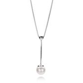Twice As Nice Halsketting in zilver, hangende parel Wit 40 cm+5 cm