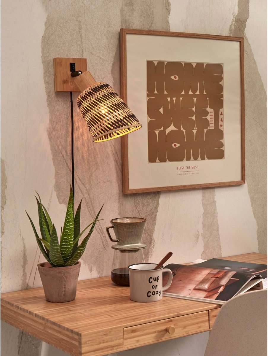 GOOD&MOJO Wandlamp Java - Bamboe Naturel/Zwart - Ø15cm - Binnen Modern ...