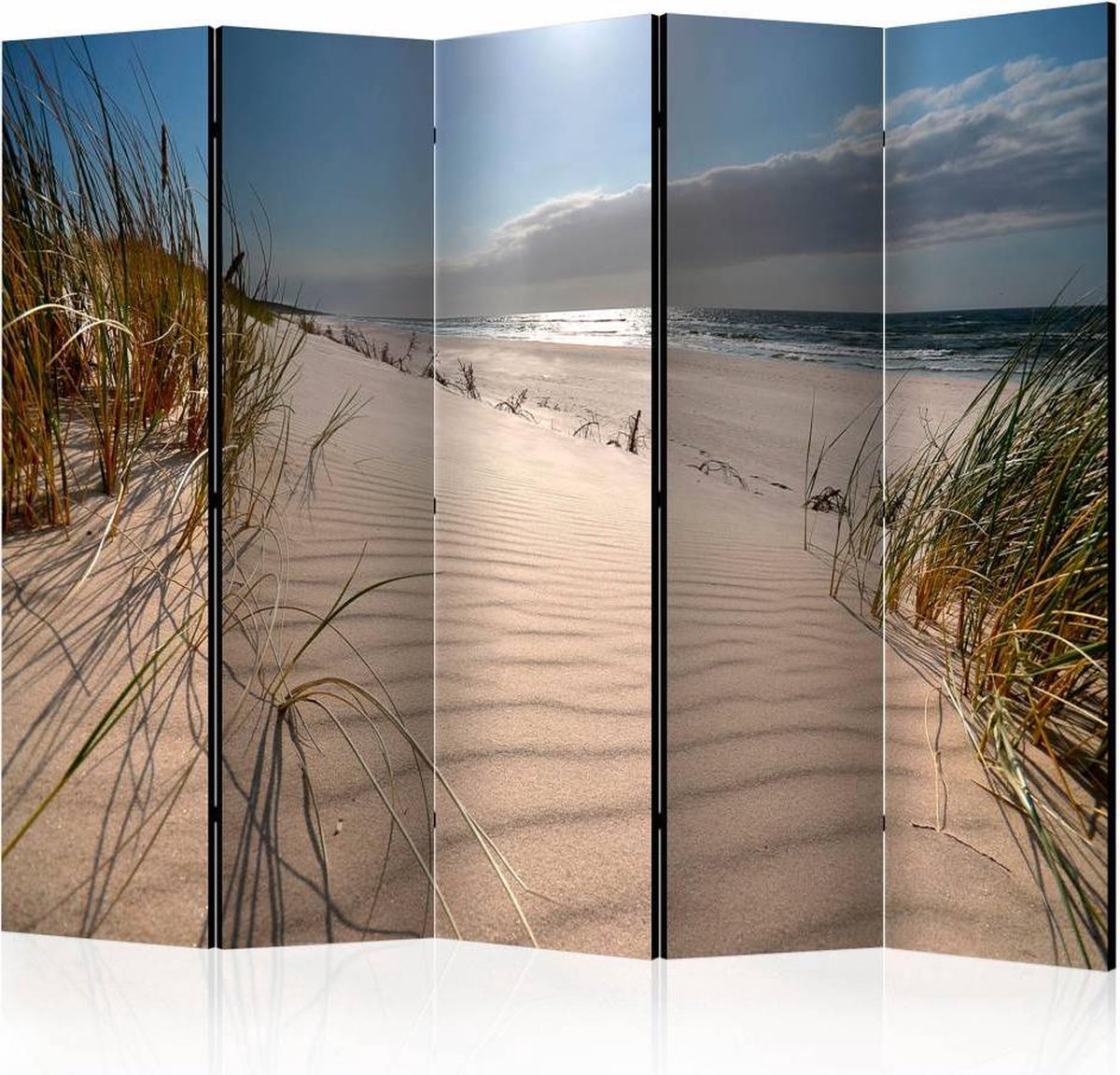Vouwscherm - Strand 225x172cm, gemonteerd geleverd, dubbelzijdig geprint (kamerscherm)
