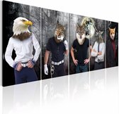 Schilderij - Andere Gezichten , mannen met dierenmasker , 5 luik