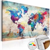Afbeelding op kurk - Kleurvolle Wereldkaart, Multikleur , 1luik