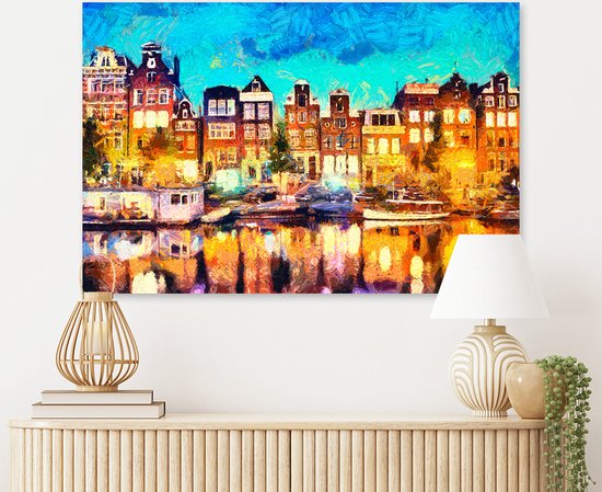 Canvas Schilderij Amsterdamse Grachtenpanden