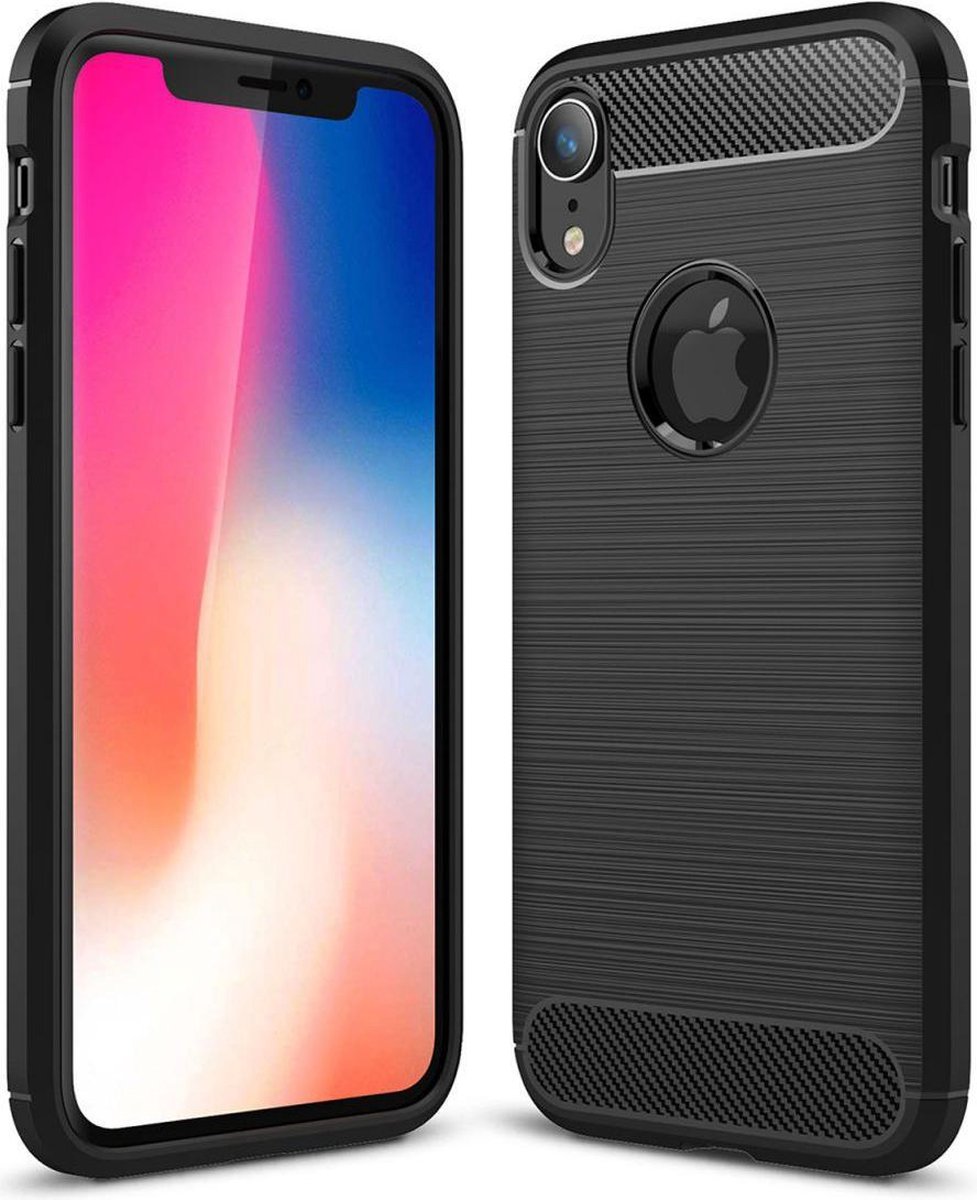 Geborsteld TPU Hoesje Geschikt voor Apple iPhone XR | Beschermhoes | Back Cover | Flexibel TPU | Stijlvol Carbon | Dun | Zwart