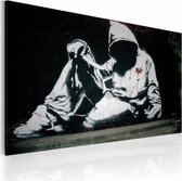 Schilderij - Banksy - Incognito Killer, 40x60cm , zwart wit , wanddecoratie , premium print op canvas