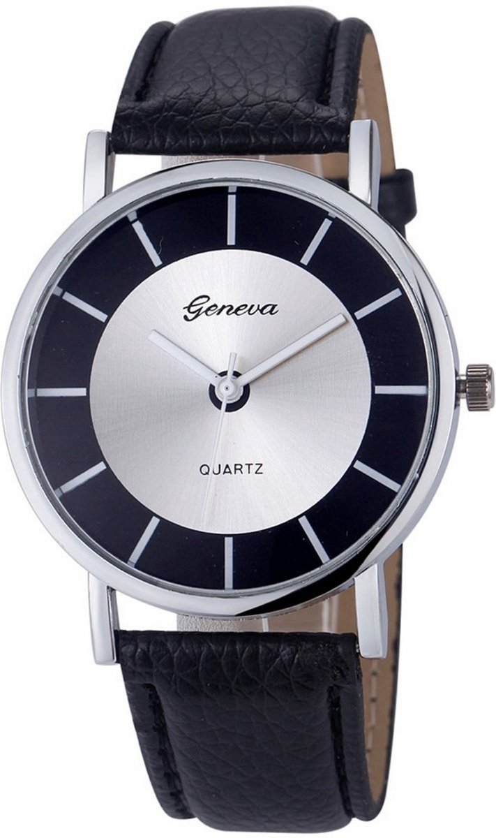 Hidzo Horloge Geneve Quartz Ø 37 mm - Zwart - Kunstleer