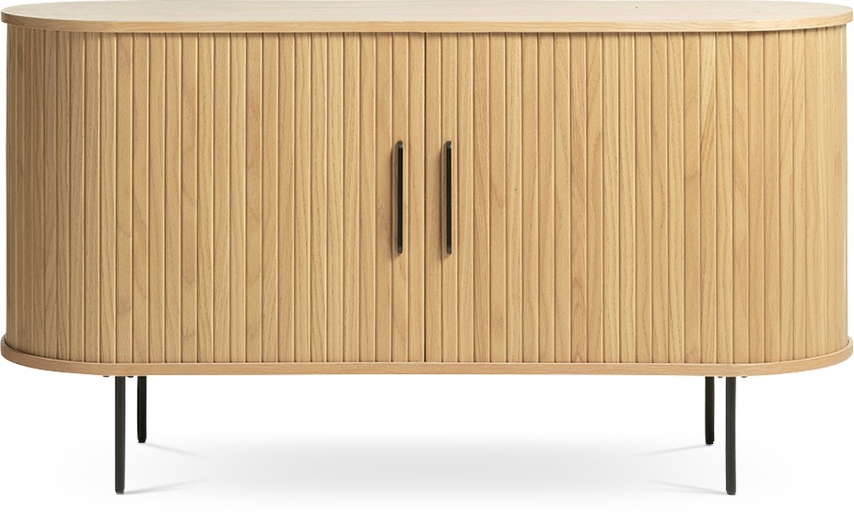 Olivine Lenn Sideboard Naturel - Hout - Dressoir - met Schuifdeuren - Verstelbare Planken - Ovaal - Modern - Opbergkast - 140 x 45 x 76 cm