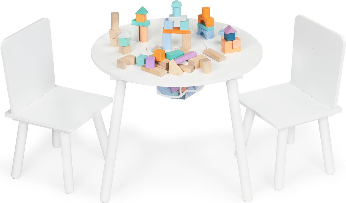 Kindertafel en stoeltjes - met speelgoed opbergvak - hout - wit