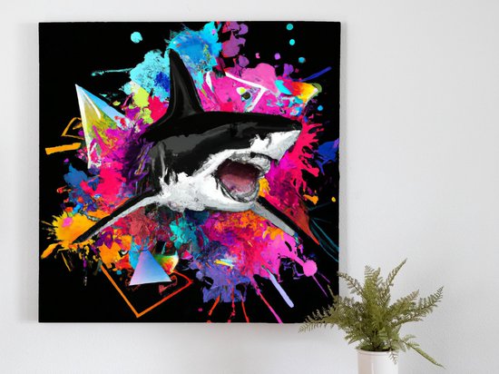 Haai attack met kleurexplosies | Haai attack met kleurexplosies | Kunst - 40x40 centimeter op Canvas | Foto op Canvas